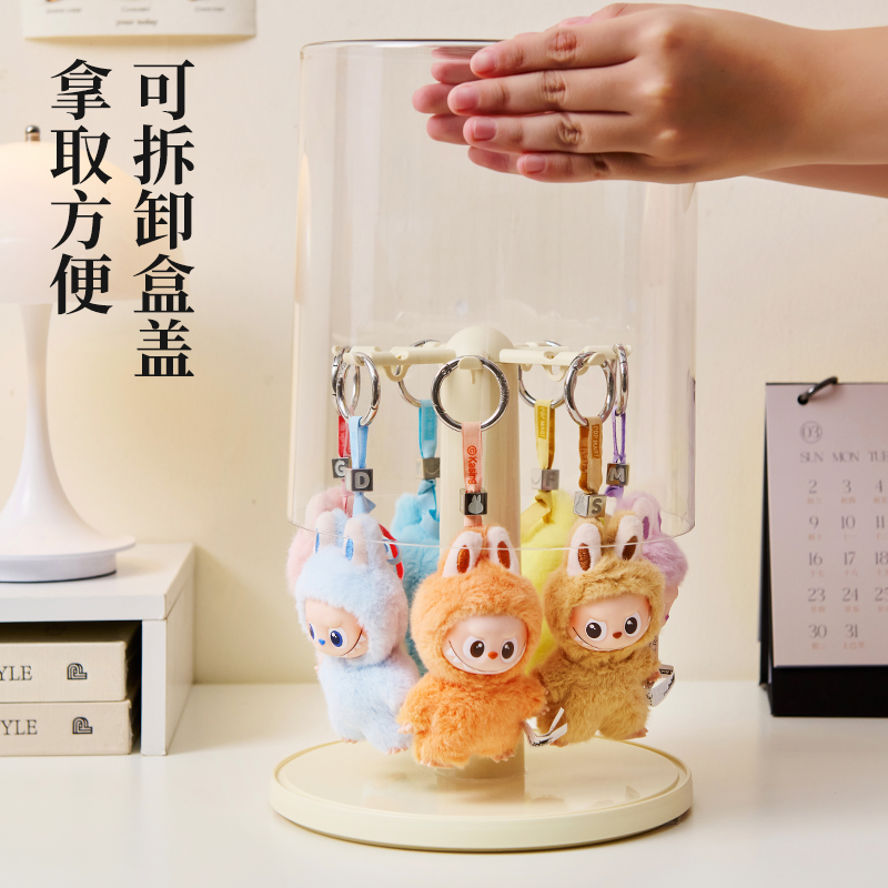 Rotating labubu4.0 pendant blind box storage display stand Labubu heart password transparent figure storage box