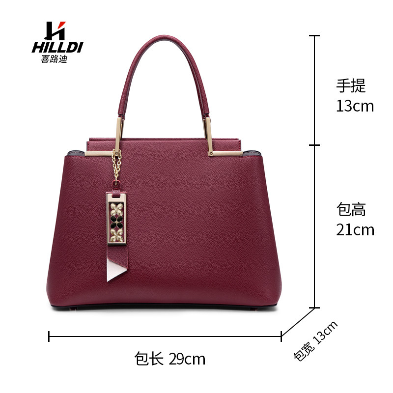 真皮中年专柜时尚红色女婆婆手提包 hilldi女士包袋