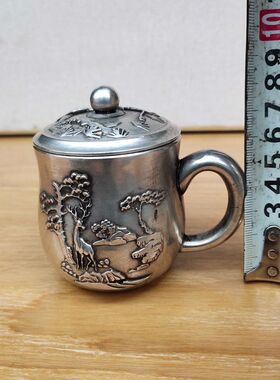 纯铜茶杯 仿古梅花鹿茶杯包浆润泽家居茶道工艺品摆件