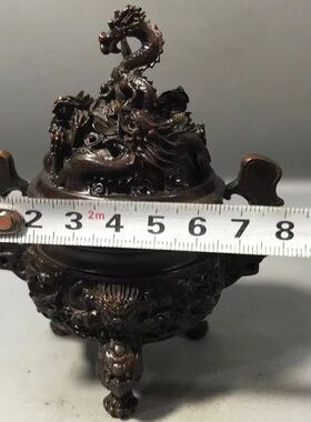 古玩收藏白铜合金香炉摆件二龙戏珠熏香炉檀香炉茶宠桌摆做旧