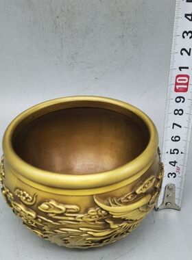 精品纯铜龙凤缸招财缸风水摆件仿古聚宝盆聚财储存罐客厅家居礼品