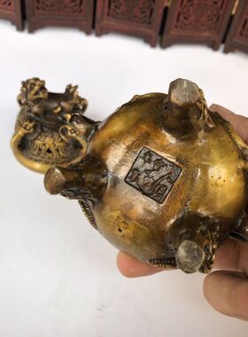 精工仿古黄铜器古玩收藏 香炉系列双耳天狗炉香薰炉摆件 家居摆设