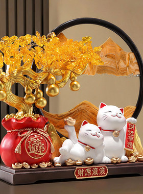树脂装饰新中式办公室招财猫摆件