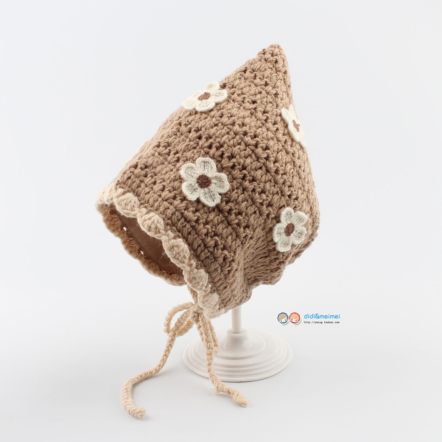 可爱童话小红帽女宝宝包头帽秋冬季甜美花朵保暖护耳儿童毛线帽子,淘宝优惠券,粉丝福利购,淘宝优惠卷