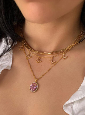 周雨彤同款绿色桃心吊坠宝石项链