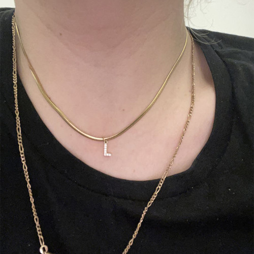 neckontheline镶钻字母项链欧美ins风简约百搭短款颈链细蛇骨链 - 图1