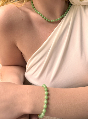 薄荷曼波风绿色玉石串珠项链