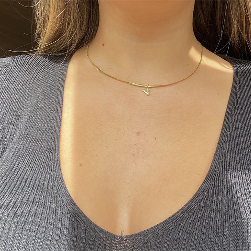 neckontheline镶钻字母项链欧美ins风简约百搭短款颈链细蛇骨链 - 图0