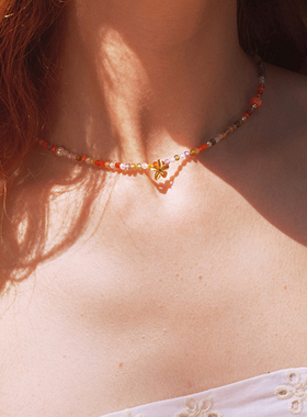 彩虹锆石鸡蛋花项链简约通勤百搭