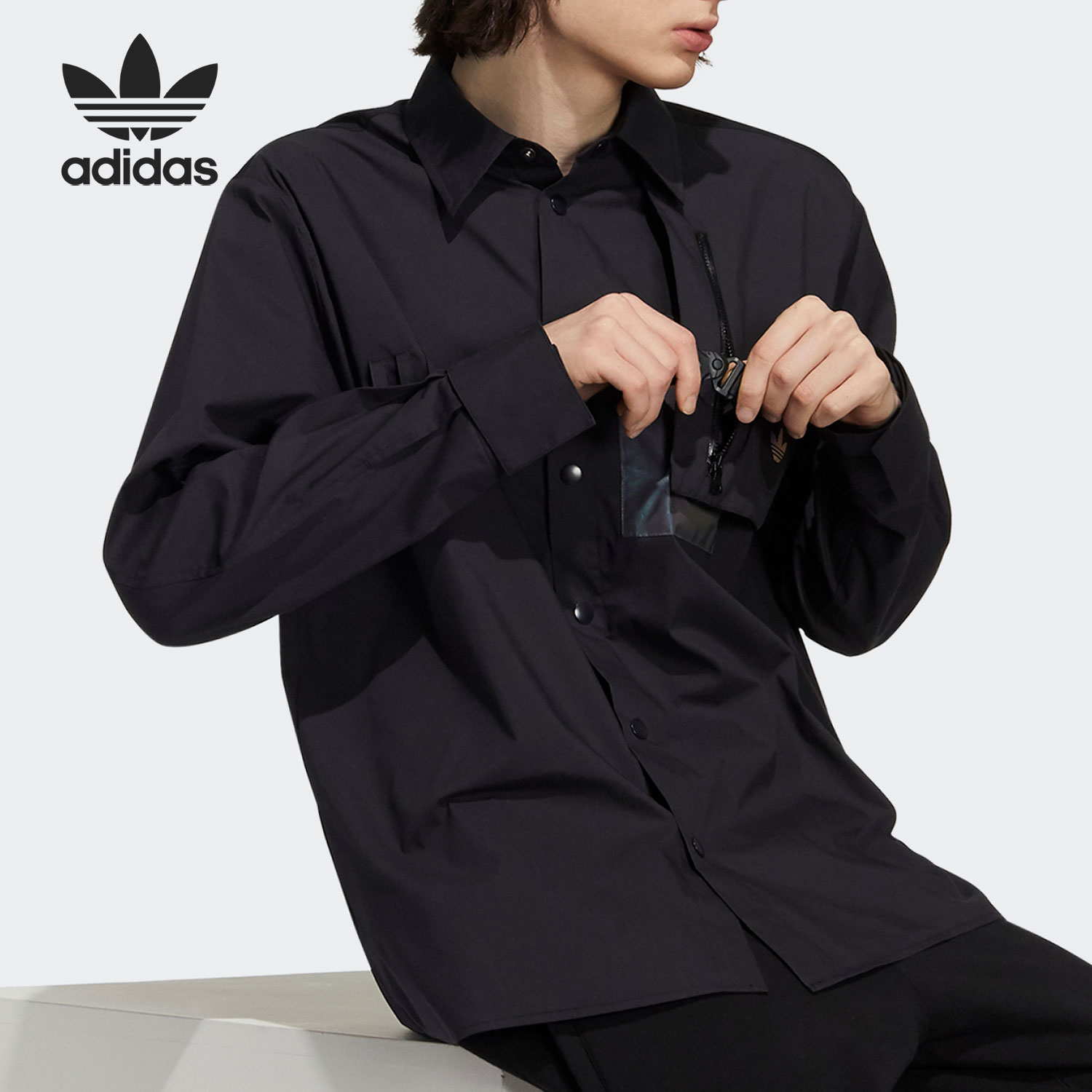 Adidas/阿迪达斯正品三叶草男子时尚休闲长袖衬衫H58071 - 图1