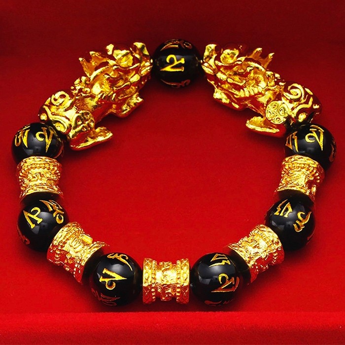 开光佛珠黑曜石手串越南沙金手链 梦豪手链