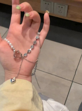 爱心拼接珍珠项链设计感轻奢小众不对称锁骨链百搭颈链冷淡风