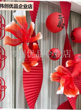 2026新年f布置装饰锦鲤鱼立体福字马年摆件客厅店铺高级感创意场,