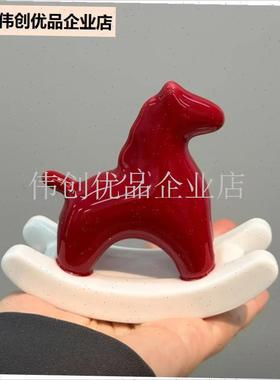 红色陶瓷小马摆件马到成功摇摇马新G年氛围布置装饰马年吉祥物礼,