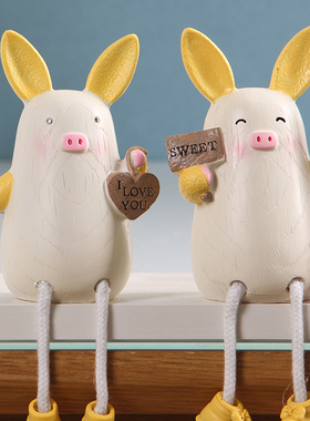 客厅卡通情侣兔子吊脚娃娃摆件
