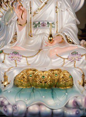 观世音菩萨坐莲花观音南海观音娘娘神像家用供奉客厅佛堂供奉摆件