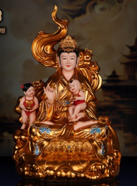 送子观音像菩萨像树脂男孩女孩求龙凤子女彩绘居家供奉摆件家用