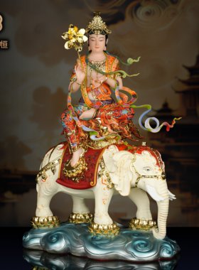 四大菩萨汉白玉佛堂供奉摆件