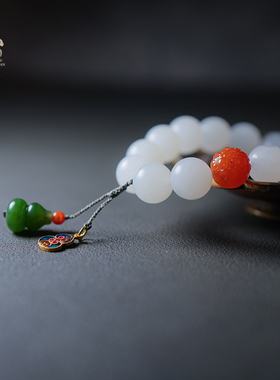 玉见和田玉白玉籽料清心珠手串转运珠