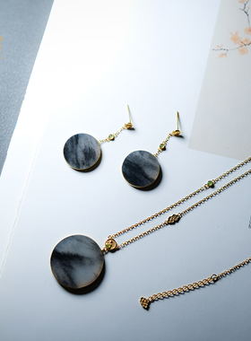 玉见和田玉青花项链耳环手链