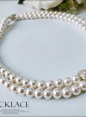 翠盈小香风配饰韩式裙装饰品仿珍珠蝴蝶结短款双链项链L035