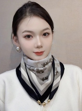 1金瑞祥JINRUI围巾女款秋冬保复古时尚丝巾磁吸扣小方巾围脖披肩