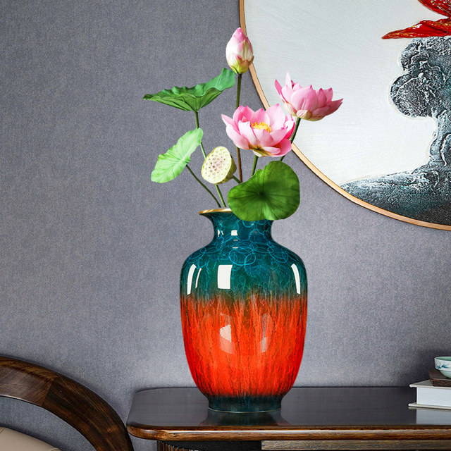 New Chinese style copper color antique pure brass winter melon vase high-end dry flower vase home decoration jade net vase