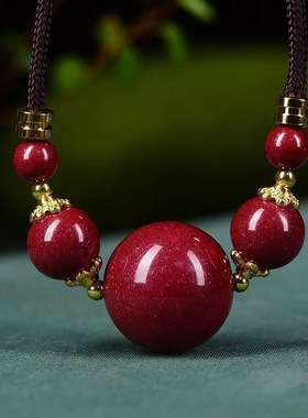 天然朱砂圆满吊坠复古男女紫金砂转运珠项链挂件毛衣链锁骨链