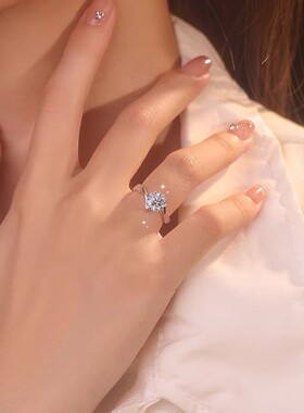 雪花扭臂莫桑石戒指女时尚百搭一克拉求婚仿真感开口指环