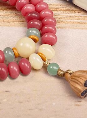 新款粉色禅意手串双圈算盘珠文玩菩提子佛珠手持女士款盘玩手链