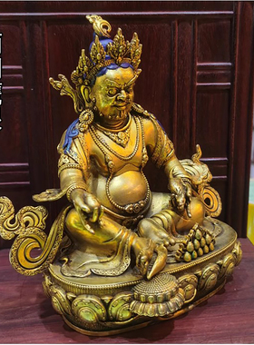 3寸5寸藏巴拉尼泊尔精美红铜鎏金做旧佛像黄财神紫铜纯铜工艺摆件