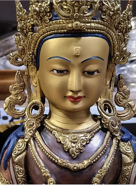 1尺长寿佛像 尼泊尔进口纯铜鎏金佛像 纯铜古色 长寿佛 约高32cm