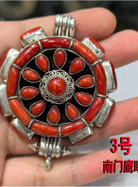 尼泊尔进口山湖925纯银红宝石嘎乌盒挂坠 嘎呜挂件 储物吊坠项坠