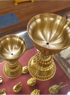 精品纯铜酥油灯盏 八吉祥长明灯 供佛用清油灯台 佛前供灯 可烛台