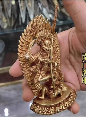 3寸约9cm 狮面母 佛母 尼泊尔进口纯铜鎏金小佛像 狮面空行母