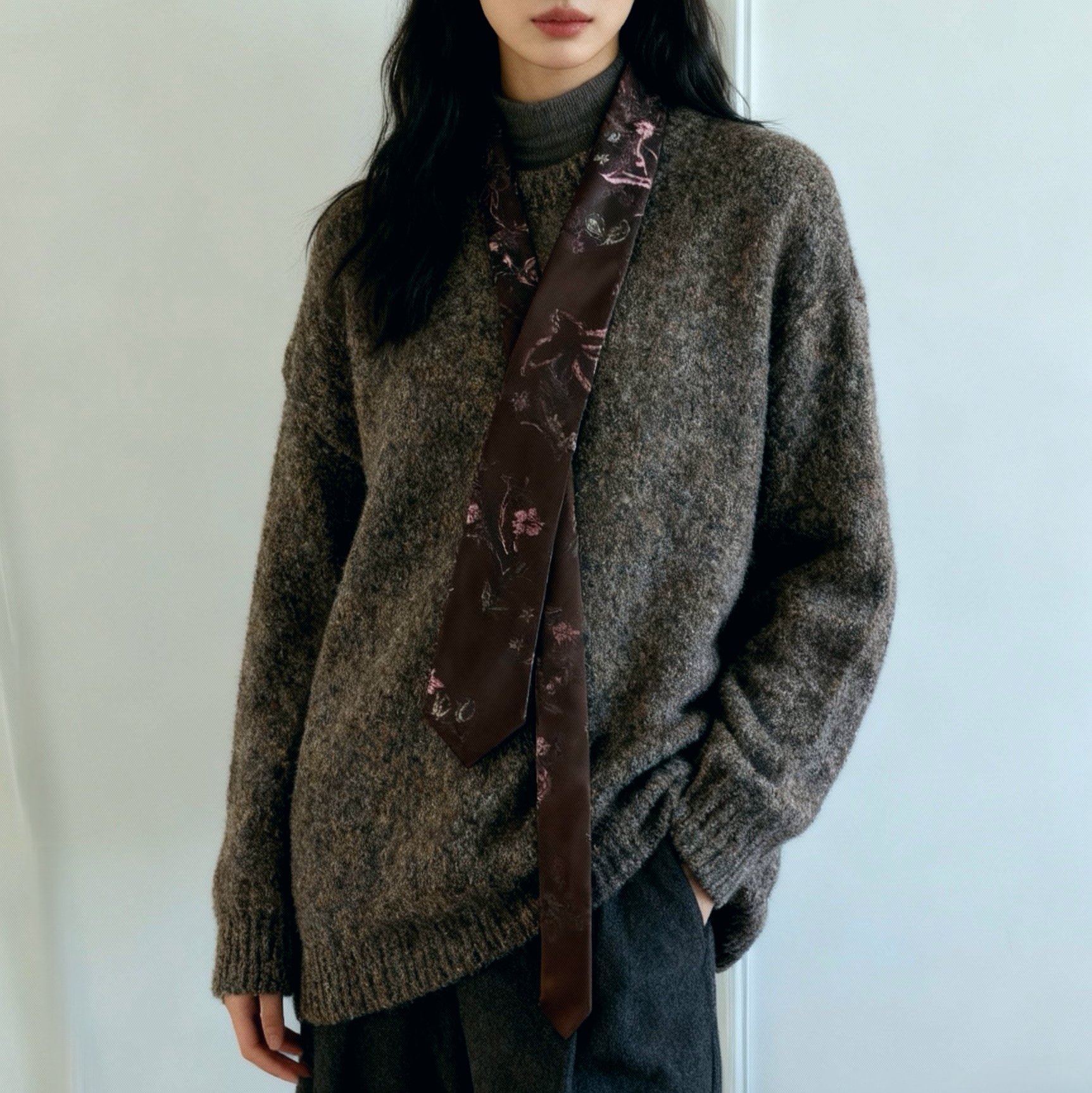 wemi美拉德棕粉色提花刺绣抽象花朵领带艺术感小众时髦复古配饰,淘宝优惠券,粉丝福利购,淘宝优惠卷