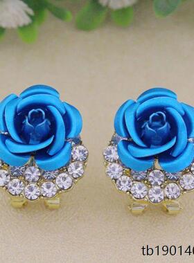 玫瑰花耳环女短款S925银