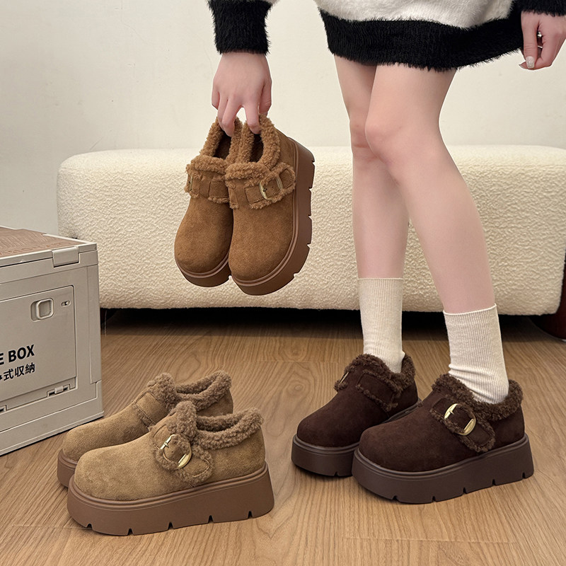 勃肯鞋女2025新款冬季玛丽珍毛毛鞋棉鞋加绒松糕厚底增高深口单鞋,淘宝优惠券,粉丝福利购,淘宝优惠卷