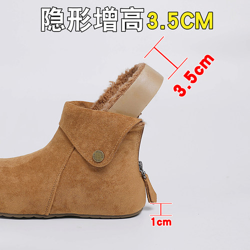 高帮勃肯鞋女2025冬季加绒保暖真皮软底复古内增高棉鞋雪地短靴子 - 图1
