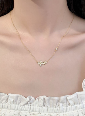 纯银四叶草项链女生日礼物