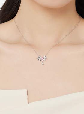 925纯银甜美女生蝴蝶结项链