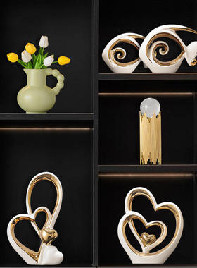 心心相印摆件套装组合家居酒柜电视柜装饰品玄关乔迁新居礼品轻奢