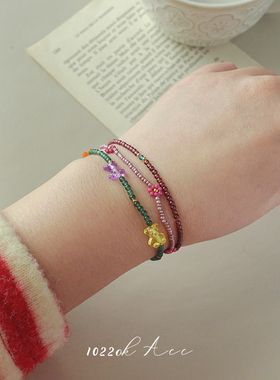 韩国进口度假彩色串珠极细手链女