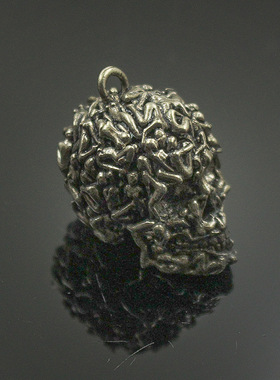 白铜美女骷髅头刀坠复古做旧挂件