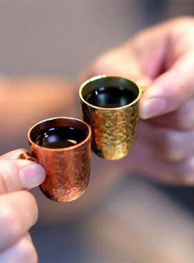 罐子户外手动紫铜锤纹小酒杯咖啡