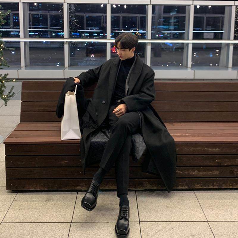 冬季新款顺毛呢子大衣男长款过膝韩版宽松帅气毛呢外套男英伦风衣,淘宝优惠券,粉丝福利购,淘宝优惠卷