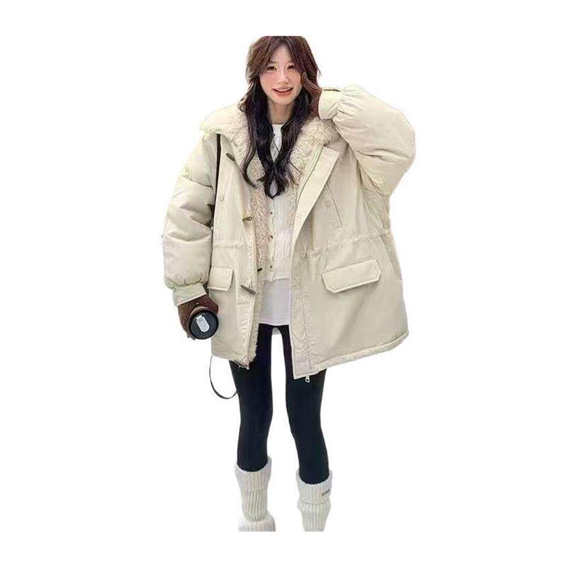韩版宽松中戏牛角扣加绒加厚派克服女冬新款小个子工装棉衣短外套,淘宝优惠券,粉丝福利购,淘宝优惠卷
