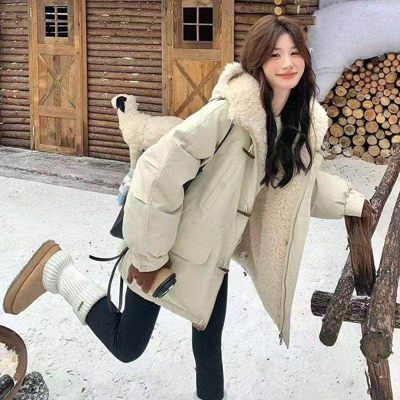 韩版宽松中戏牛角扣加绒加厚派克服女冬新款小个子工装棉衣短外套,淘宝优惠券,粉丝福利购,淘宝优惠卷