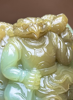 名家玉雕作品雷神新疆和田玉且末糖且末蓝手把件纯手工大师工收藏