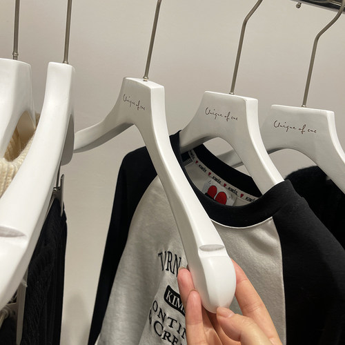 纯白色实木衣架质挂衣撑植绒防滑无痕男女装服装店婚纱童LOGO定制 - 图0